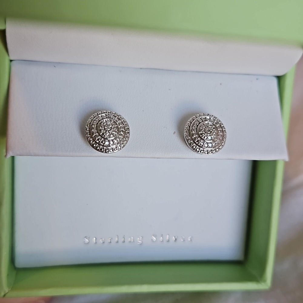 Round Sterling Silver and Cubic Zirconia Earrings